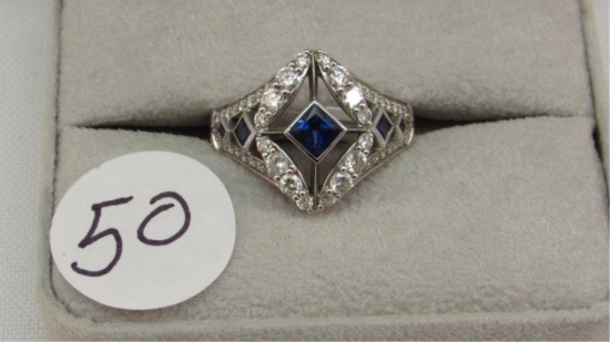 18K w/g Vintage Sapphire & Diamond Ring with
