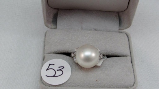 18K w/g 14.5mm Estate Pearl ring with