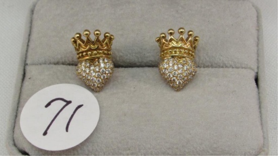 18K y/g .75ct t.w. Diamond Crown & Heart Earrings