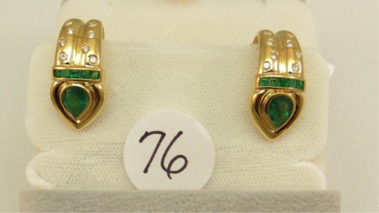18K y/g Emerald & Diamond Earrings,