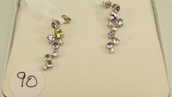 18K w/g Diamond & Multi Colored Stone Earrings
