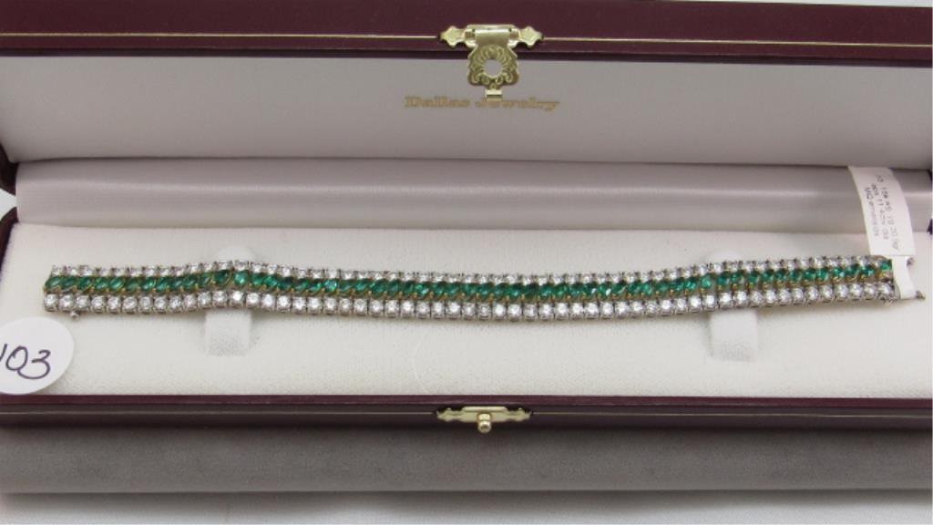 18K y&w/g Marquise Emeralds & Diamond Bracelet,