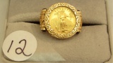 14K y/g coin ring with 1/10 oz. American