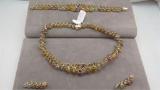 14K y/g 3 Piece Necklace, Earring & Bracelet Set