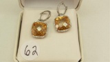 14K w/g 14X14mm fancy faceted Citrine surrounded