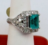 18K w/g Estate 9.7X13mm Emerald & 67 Diamond