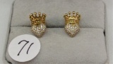 18K y/g .75ct t.w. Diamond Crown & Heart Earrings