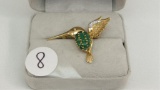 14K y/g 13 Emerald 7 Diamond Hummingbird