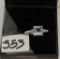 LADIES 10K W/G  AQUA & DIAMOND RING 1.9GR