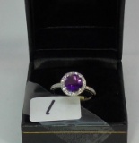 LADIES 10K W/G AMETHYST & .36CT.  T. W. DIA. RING 2.8GR