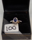 LADIES 18K W/G .74CT OVAL CENTER SAPPHIRE .13CT T.W. DIAMOND RING 3.3GR