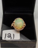 LADIES 14K ROSE/G  4.58CT OPAL .28CT T.W. DIAMOND RING 4.2GR