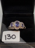 LADIES 14K W/G 1.50CT 3 OVAL TANZ CENTER .56CT T.W DIAMOND RING 6.5GR