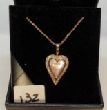 LADIES 14K ROSE/G MOTHER OF PEARL HEART WITH .39CT T.W. DIAMONDS AROUND PENDANT