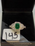 LADIES 14K W/G 1.03CT EMERALD CUT EMERALD CENTER STONE .55CT T.W. DIAMOND RING 4.GR