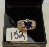 LADIES 18K W/G 1.95 CEYLON SAPPHIRE CENTER 1.75 CT T.W. DIAMOND  RING 6.8GR