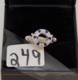 LADIES 18K W/G .18CT T.W. SAPPHIRES .12CT T.W. DIAMOND SEMI MOUNT RING (CENTER HOLDS 1CT) 3.8GR