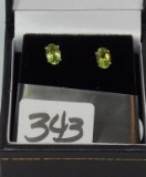 LADIES 14K Y/G OVAL GREEN STONE EARRINGS