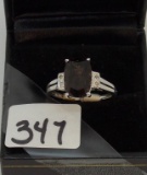 LADIES 10K W/G SMOKEY TOPAZ & DIAMOND RING