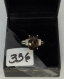 LADIES 10K W/G OVAL SMOKEY TOPAZ & DIAMOND RING  2.7GR