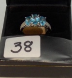 LADIES 10K W/G 3 OVAL BLUE TOPAZ STONE