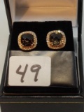 LADIES 14K ROSE GOLD 2.46CT FANCY CUT SMOKY TOPAZ CENTER .22T.W. DIAMOND EARRINGS 2.6GR