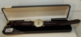 14K Y/G VINTAGE HAMILTON WATCH WITH LEATHER STRAP