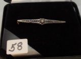 LADIES 14K 2 TONE .04CT DIAMOND CENTER .10CT SAPPHIRE BAR  PIN .14CT TOTAL GEM WEIGHT 2.8GR