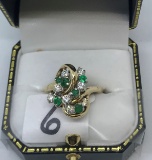 LADIES 14K Y/G .80CT T.W. DIAMOND .60CT T.W. EMERALD