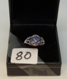 LADIES 10K W/G  1.22CT 3 TANZ. CENTER STONES .15CT T.W .DIAMOND RING 2.5GR