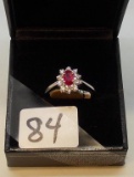 LADIES 14K W/G .50CT OVAL RUBY CENTER .31CT T.W. DIAMOND RING 3.9GR