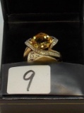 LADIES 10K W/G SQUARE CITRINE AND .20CT T.W.