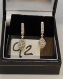 LADIES 14K W/G MARQUISE DIAMOND CENTER SURROUNED DIAMONDS, .38CT T.W DIAMOND DANGLE EARRINGS