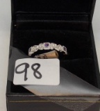 LADIES 10K W/G .03CT T.W.  SQUARE AMETH, .10CT T.W. DIAMOND BAND