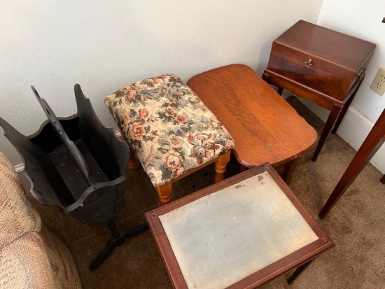 (5) Small Furniture Lot - Side Tables, Bench, Magazine Rack, etc
