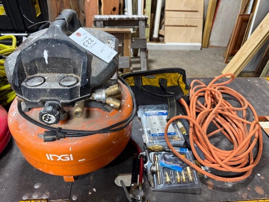 Ridgid Pancake Air Compressor Lot - Finish Nailer, Hose, Fittings, etc