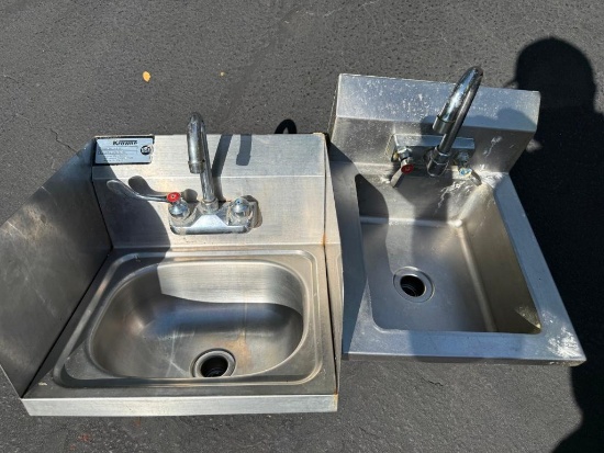 (2) Commercial Stainless Steel Wall-Mount Hand Sinks with Faucets