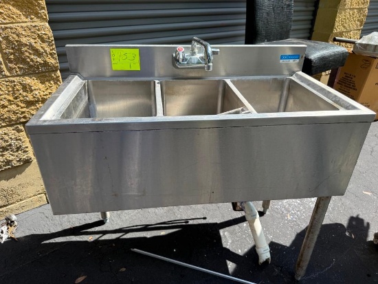 UB4-18-336S 36 Inch Slim-Line Underbar Sink Stainless Steel and Three Compartment