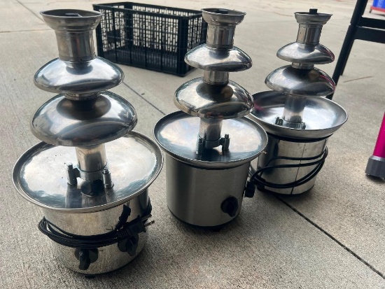 (3) Commercial Stainless Steel Chocolate Fountains in Plastic Tote