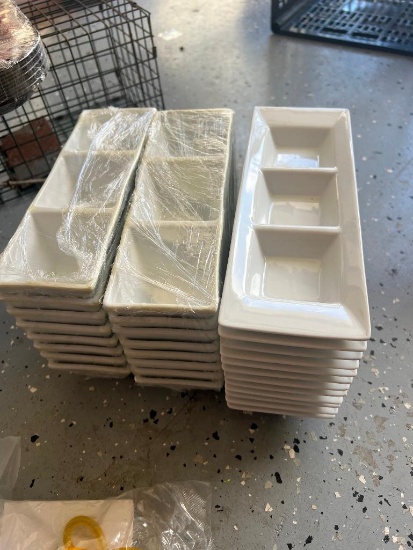 White Porcelain 3-Compartment Rectangular Serving Dishes