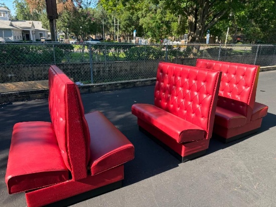 (3) Red Tufted Double-Sided Restaurant Booths