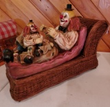 Wicker Bench & Clown Statue