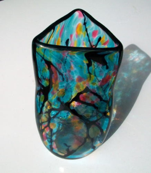 Triangular Art Glass Vase