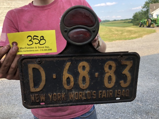 358 1940 License Plate with Bracket and Light
