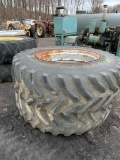 5811 Pair of 20.8R-38 Tires on Double Bevel Silver Rims
