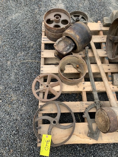 340 Assorted Pulleys, Mallet, and Handle