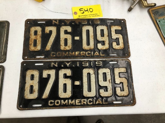 540 Pair of 1919 NY Commercial License Plates