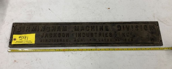 591 Birmingham Machine Division Name Plate