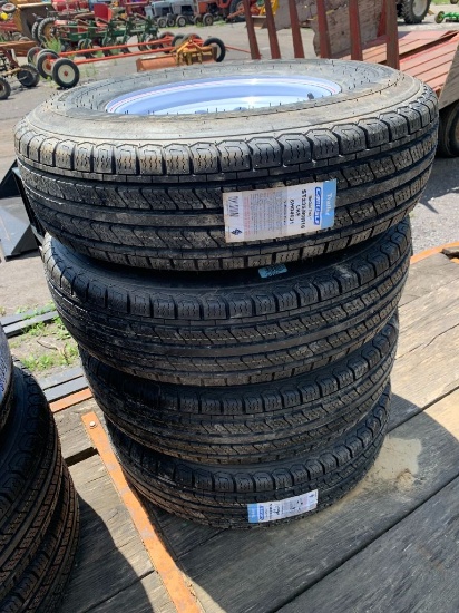 27 Set of (4) New ST235/80-16 Radial Trailer Tires/Wheels