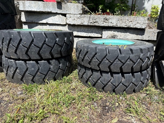 7544 4 New Forklift Tires & Rims 15" & 12"